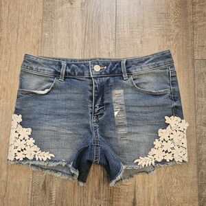 Kids Denim Shorts with Lace Trim